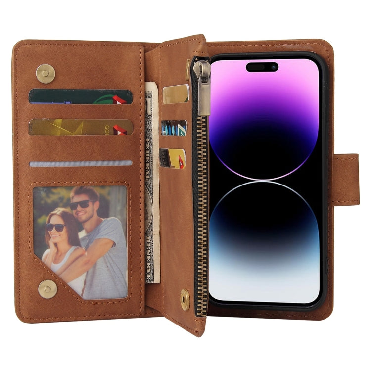 For iPhone 15 Pro Max Multifunctional Multi-Card Wallet Phone Leather Case(Wine Red) - HoMEdemic™ 