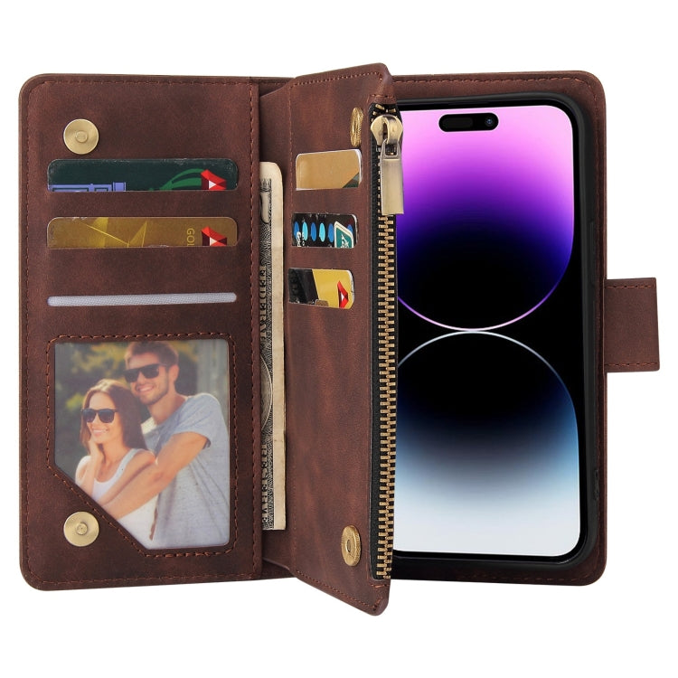 For iPhone 15 Pro Max Multifunctional Multi-Card Wallet Phone Leather Case(Coffee) - HoMEdemic™ 