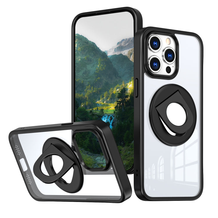 For iPhone 15 Pro Max Transparent U-Ring Holder MagSafe Magnetic Phone Case(Black) - HoMEdemic™ 