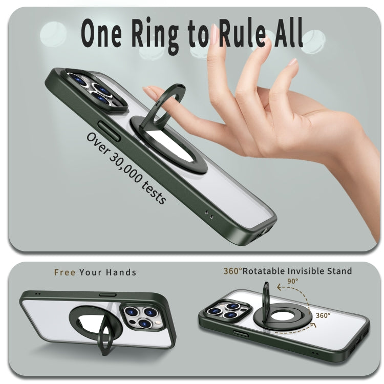 For iPhone 15 Pro Max Transparent U-Ring Holder MagSafe Magnetic Phone Case(Green) - HoMEdemic™ 