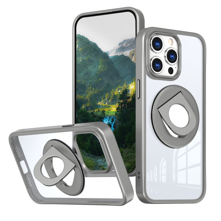 For iPhone 15 Pro Max Transparent U-Ring Holder MagSafe Magnetic Phone Case(Grey) - HoMEdemic™ 
