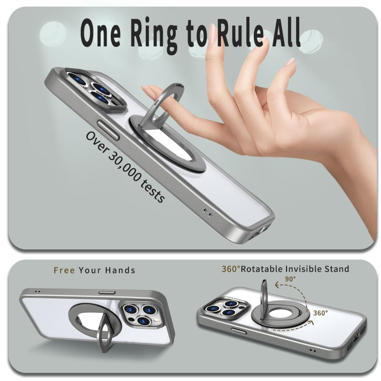 For iPhone 15 Pro Max Transparent U-Ring Holder MagSafe Magnetic Phone Case(Grey) - HoMEdemic™ 