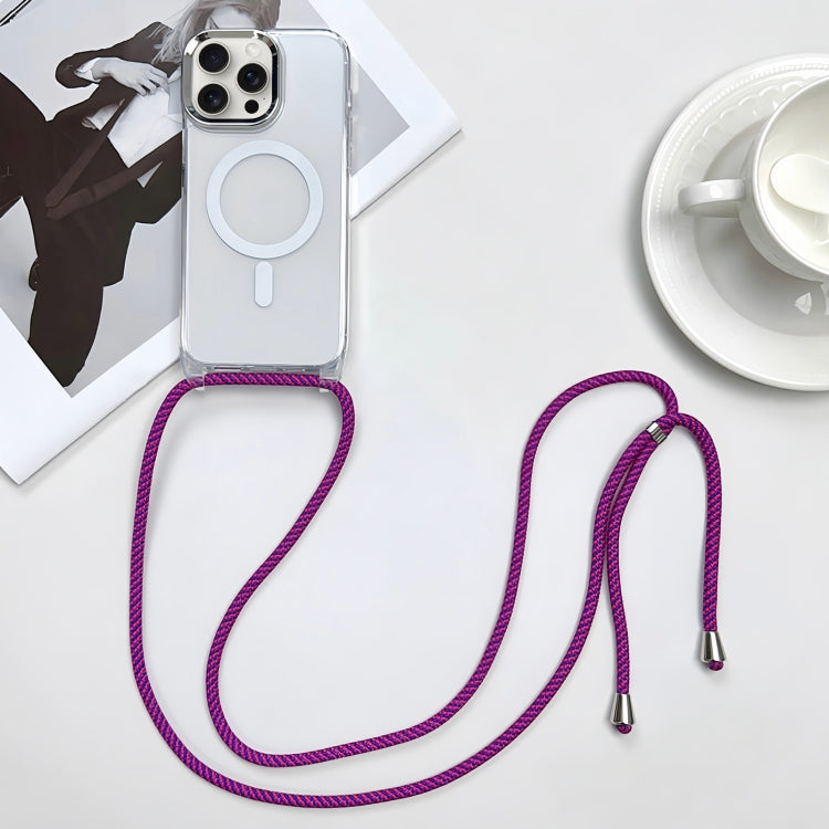 For iPhone 15 Pro Max MagSafe Magnetic PC + TPU Phone Case with Lanyard(Rose Purple) - HoMEdemic™ 