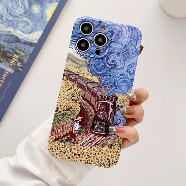 For iPhone 15 Pro Precise Hole Oil Painting Glossy PC Phone Case(Train) - HoMEdemic™ 