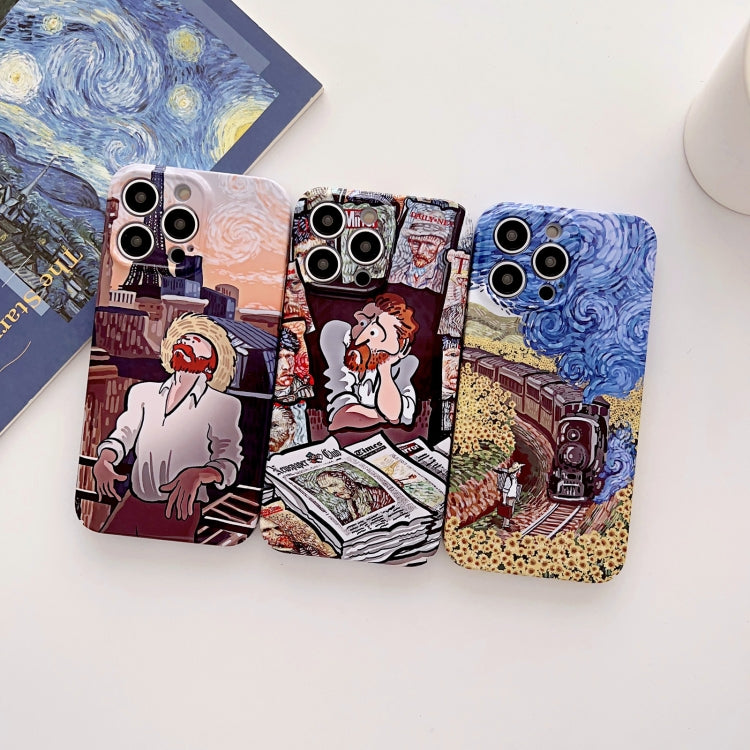 For iPhone 15 Pro Precise Hole Oil Painting Glossy PC Phone Case(Newspaper) - HoMEdemic™ 