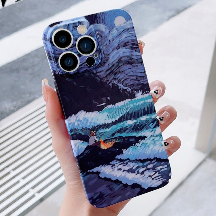 For iPhone 15 Pro Max Precise Hole Oil Painting Pattern PC Phone Case(Sea Wave) - HoMEdemic™ 
