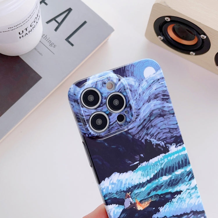 For iPhone 15 Pro Max Precise Hole Oil Painting Pattern PC Phone Case(Sea Wave) - HoMEdemic™ 