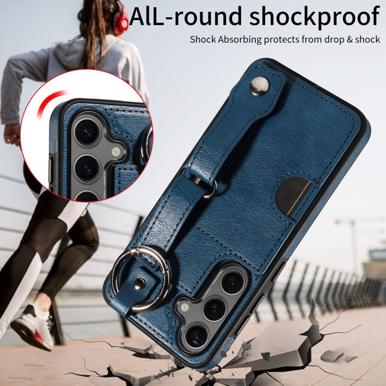 For Samsung Galaxy S24 5G Calf Texture Wrist Card Slot Ring Phone Case(Blue) - HoMEdemic™ 