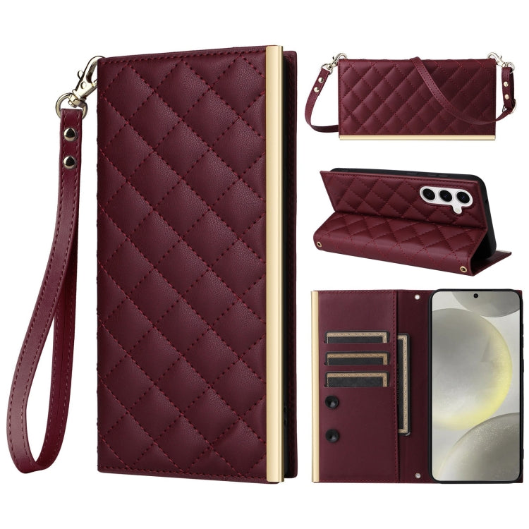For Samsung Galaxy S24 / S25 5G Crossbody Rhombic Sucker Leather Phone Case(Claret) - HoMEdemic™ 
