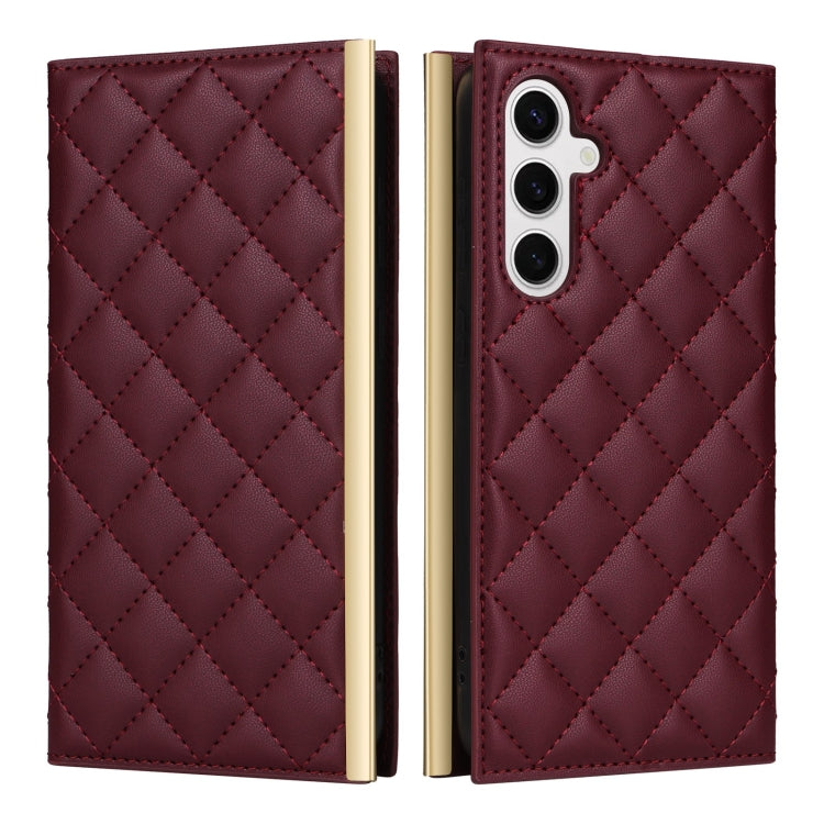 For Samsung Galaxy S24 / S25 5G Crossbody Rhombic Sucker Leather Phone Case(Claret) - HoMEdemic™ 