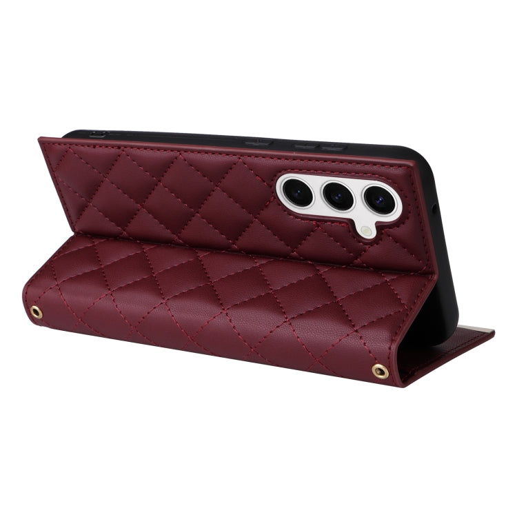 For Samsung Galaxy S24 / S25 5G Crossbody Rhombic Sucker Leather Phone Case(Claret) - HoMEdemic™ 