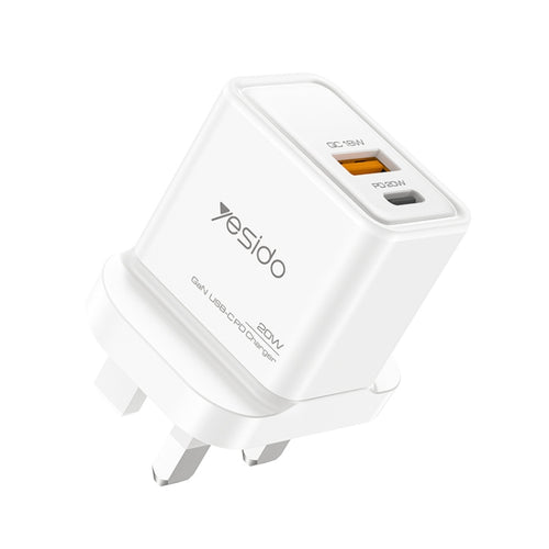 Yesido YC80 PD20W Dual Port Type-C GaN Charger, UK Plug - HoMEdemic™ 