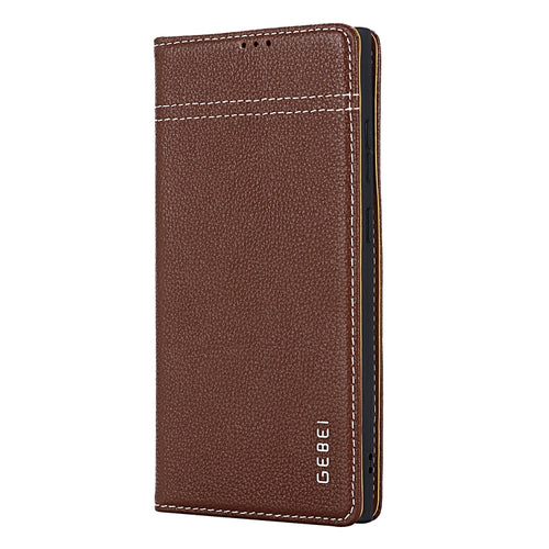 For Samsung Galaxy S24 5G GEBEI Top-grain Horizontal Flip Leather Phone Case(Brown) - HoMEdemic™ 