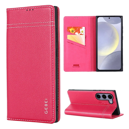 For Samsung Galaxy S24 5G GEBEI Top-grain Horizontal Flip Leather Phone Case(Rose Red) - HoMEdemic™ 