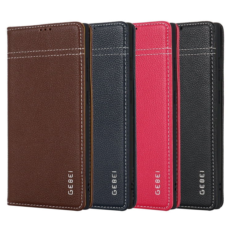 For Samsung Galaxy S24 Ultra 5G GEBEI Top-grain Horizontal Flip Leather Phone Case(Rose Red) - HoMEdemic™ 