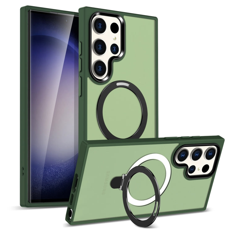 For Samsung Galaxy S24 Ultra MagSafe Holder Skin-feel PC Hybrid TPU Phone Case(Dark Green) - HoMEdemic™ 