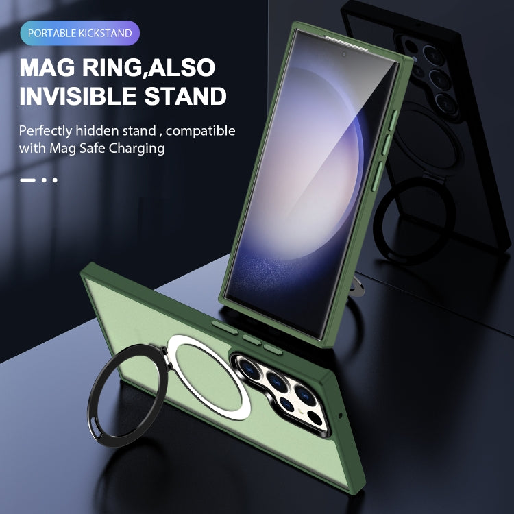 For Samsung Galaxy S24 Ultra MagSafe Holder Skin-feel PC Hybrid TPU Phone Case(Dark Green) - HoMEdemic™ 
