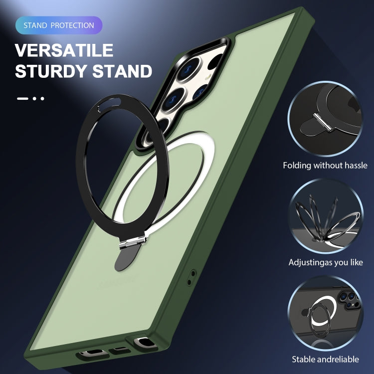 For Samsung Galaxy S24 Ultra MagSafe Holder Skin-feel PC Hybrid TPU Phone Case(Dark Green) - HoMEdemic™ 