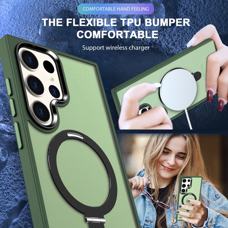 For Samsung Galaxy S24 Ultra MagSafe Holder Skin-feel PC Hybrid TPU Phone Case(Dark Green) - HoMEdemic™ 