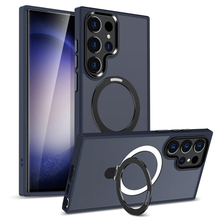 For Samsung Galaxy S24 Ultra MagSafe Holder Skin-feel PC Hybrid TPU Phone Case(Dark Blue) - HoMEdemic™ 
