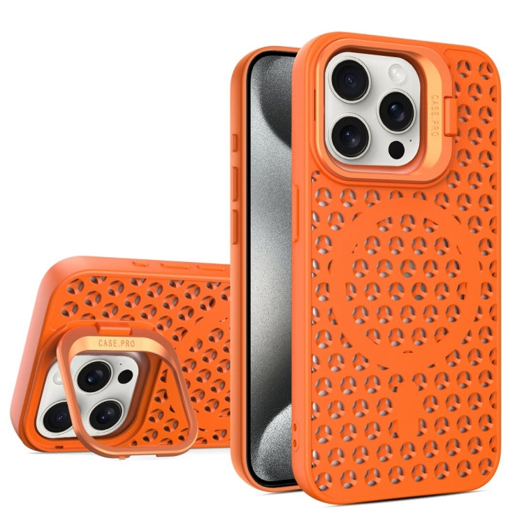 For iPhone 15 Pro Max Hollow Cooling Lens Holder MagSafe Magnetic TPU Phone Case(Orange) - HoMEdemic™ 