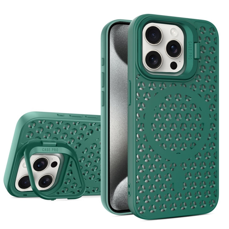 For iPhone 15 Pro Max Hollow Cooling Lens Holder MagSafe Magnetic TPU Phone Case(Green) - HoMEdemic™ 