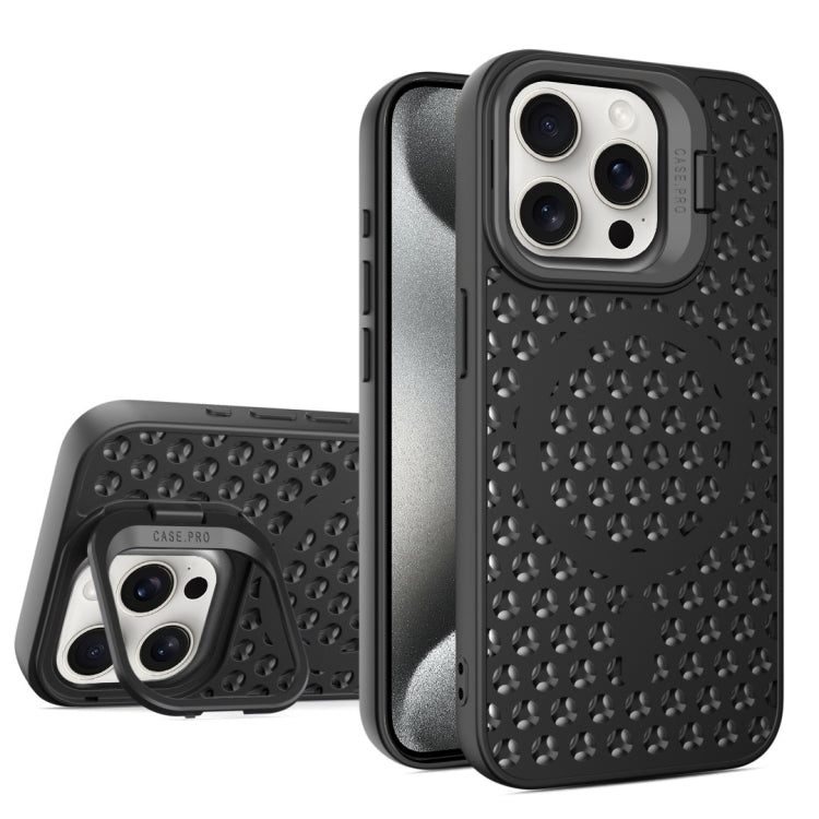 For iPhone 15 Pro Hollow Cooling Lens Holder MagSafe Magnetic TPU Phone Case(Black) - HoMEdemic™ 