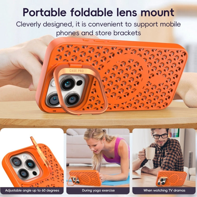 For iPhone 15 Pro Max Hollow Cooling Lens Holder MagSafe Magnetic TPU Phone Case(Orange) - HoMEdemic™ 