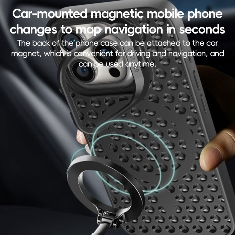 For iPhone 15 Pro Max Hollow Cooling Lens Holder MagSafe Magnetic TPU Phone Case(Black) - HoMEdemic™ 