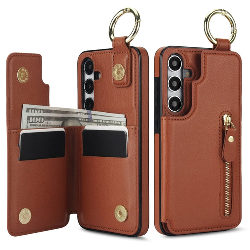 For Samsung Galaxy S24 5G Litchi Texture Zipper Double Buckle Card Bag Phone Case(Brown) - HoMEdemic™ 