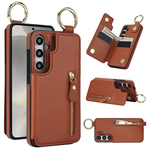 For Samsung Galaxy S24 5G Litchi Texture Zipper Double Buckle Card Bag Phone Case(Brown) - HoMEdemic™ 