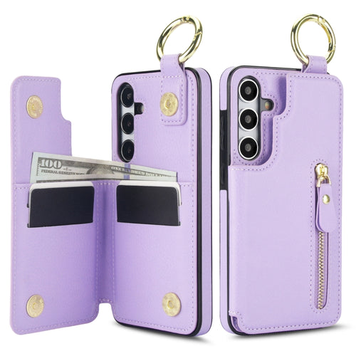 For Samsung Galaxy S24 5G Litchi Texture Zipper Double Buckle Card Bag Phone Case(Purple) - HoMEdemic™ 