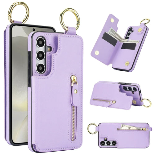 For Samsung Galaxy S24 5G Litchi Texture Zipper Double Buckle Card Bag Phone Case(Purple) - HoMEdemic™ 