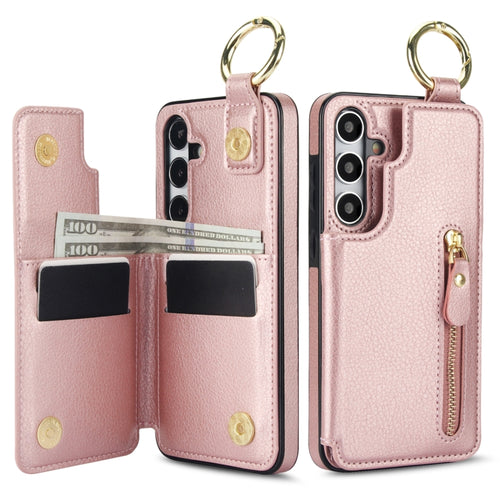 For Samsung Galaxy S24 5G Litchi Texture Zipper Double Buckle Card Bag Phone Case(Rose Gold) - HoMEdemic™ 