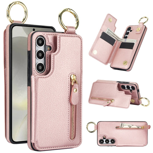 For Samsung Galaxy S24 5G Litchi Texture Zipper Double Buckle Card Bag Phone Case(Rose Gold) - HoMEdemic™ 