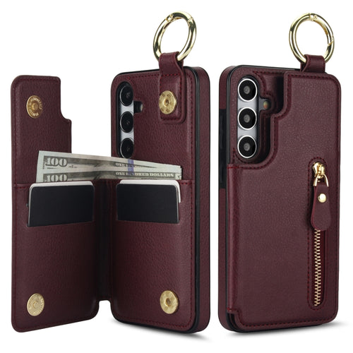 For Samsung Galaxy S24 5G Litchi Texture Zipper Double Buckle Card Bag Phone Case(Maroon Red) - HoMEdemic™ 