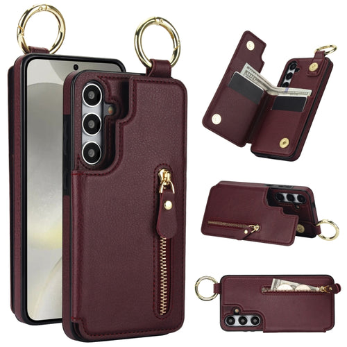 For Samsung Galaxy S24 5G Litchi Texture Zipper Double Buckle Card Bag Phone Case(Maroon Red) - HoMEdemic™ 