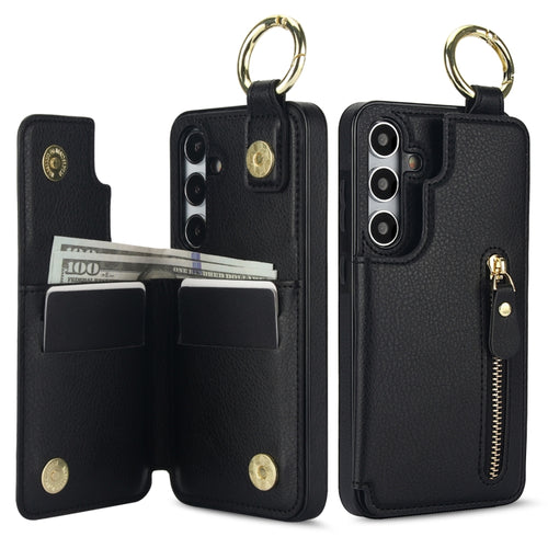 For Samsung Galaxy S24 5G Litchi Texture Zipper Double Buckle Card Bag Phone Case(Black) - HoMEdemic™ 