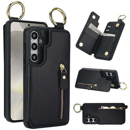 For Samsung Galaxy S24 5G Litchi Texture Zipper Double Buckle Card Bag Phone Case(Black) - HoMEdemic™ 