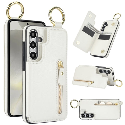 For Samsung Galaxy S24 5G Litchi Texture Zipper Double Buckle Card Bag Phone Case(White) - HoMEdemic™ 