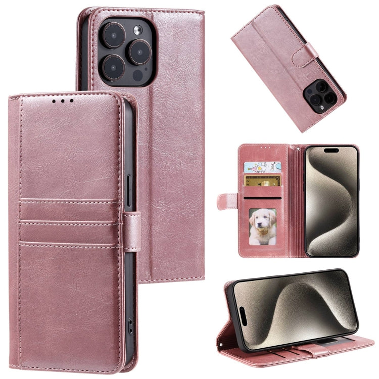 For iPhone 15 Pro Simple 6-Card Wallet Leather Phone Case(Rose Gold) - HoMEdemic™ 