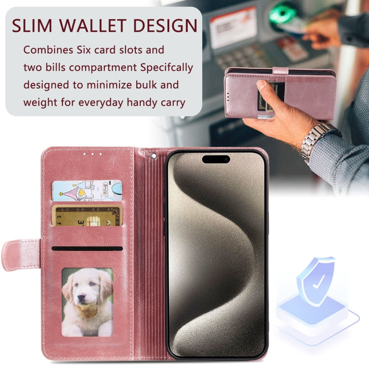 For iPhone 15 Pro Simple 6-Card Wallet Leather Phone Case(Rose Gold) - HoMEdemic™ 