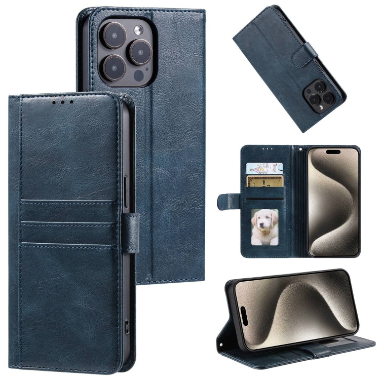 For iPhone 15 Pro Simple 6-Card Wallet Leather Phone Case(Navy Blue) - HoMEdemic™ 