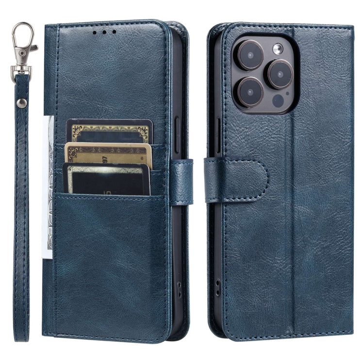 For iPhone 15 Pro Simple 6-Card Wallet Leather Phone Case(Navy Blue) - HoMEdemic™ 