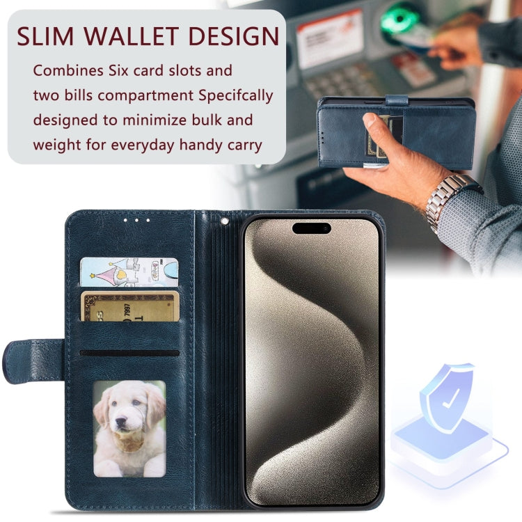 For iPhone 15 Pro Simple 6-Card Wallet Leather Phone Case(Navy Blue) - HoMEdemic™ 