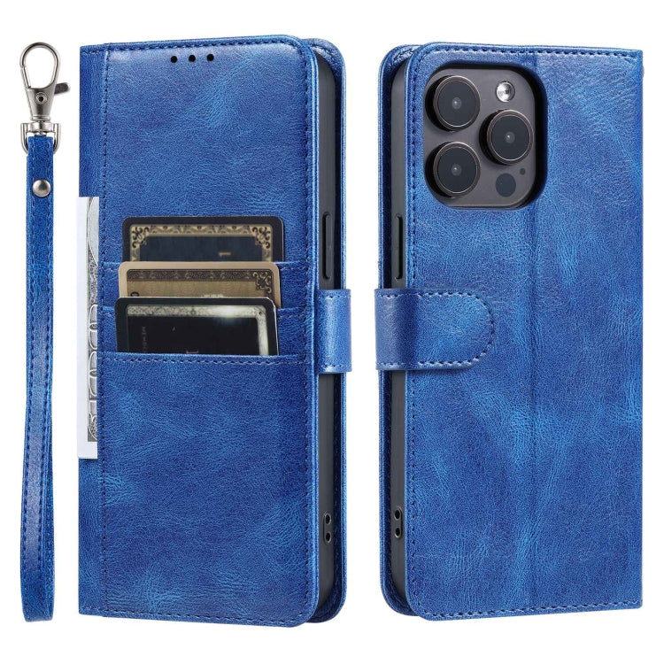 For iPhone 15 Pro Simple 6-Card Wallet Leather Phone Case(Blue) - HoMEdemic™ 