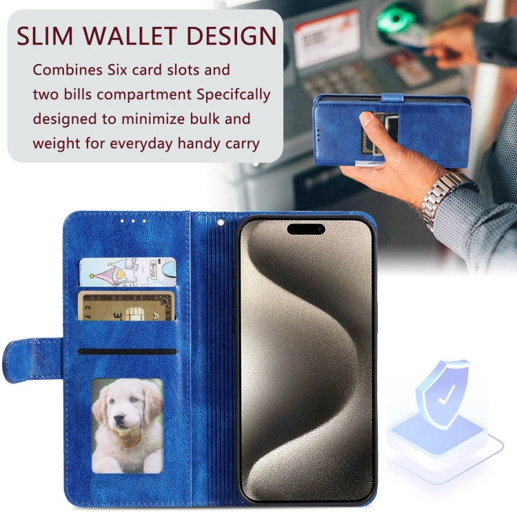 For iPhone 15 Pro Simple 6-Card Wallet Leather Phone Case(Blue) - HoMEdemic™ 