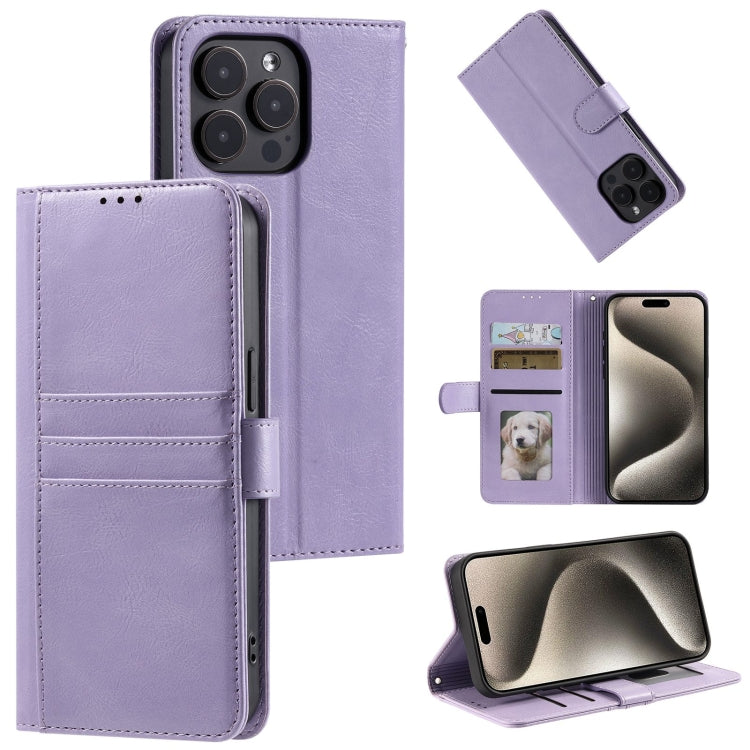 For iPhone 15 Pro Simple 6-Card Wallet Leather Phone Case(Purple) - HoMEdemic™ 