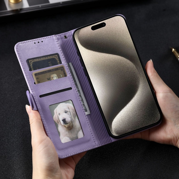 For iPhone 15 Pro Simple 6-Card Wallet Leather Phone Case(Purple) - HoMEdemic™ 