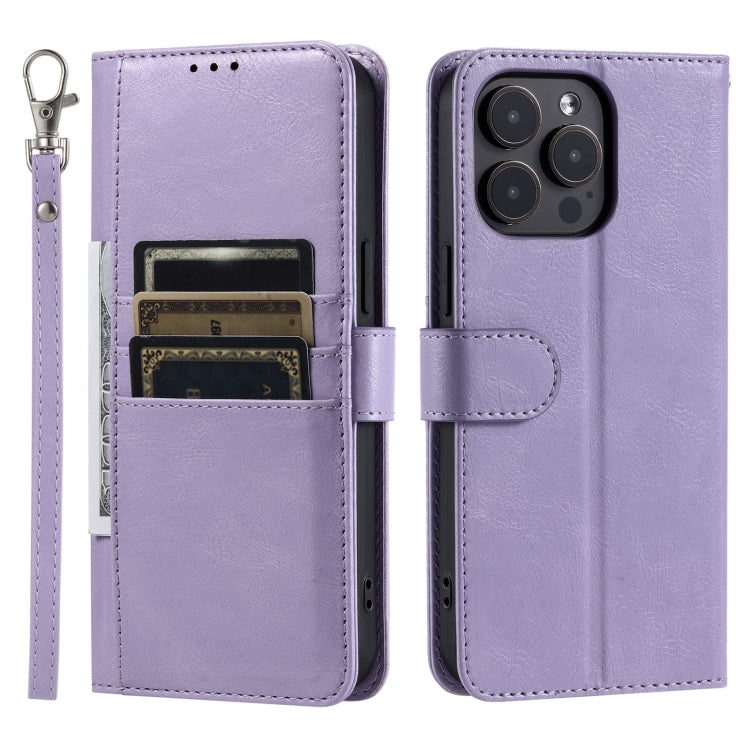 For iPhone 15 Pro Simple 6-Card Wallet Leather Phone Case(Purple) - HoMEdemic™ 